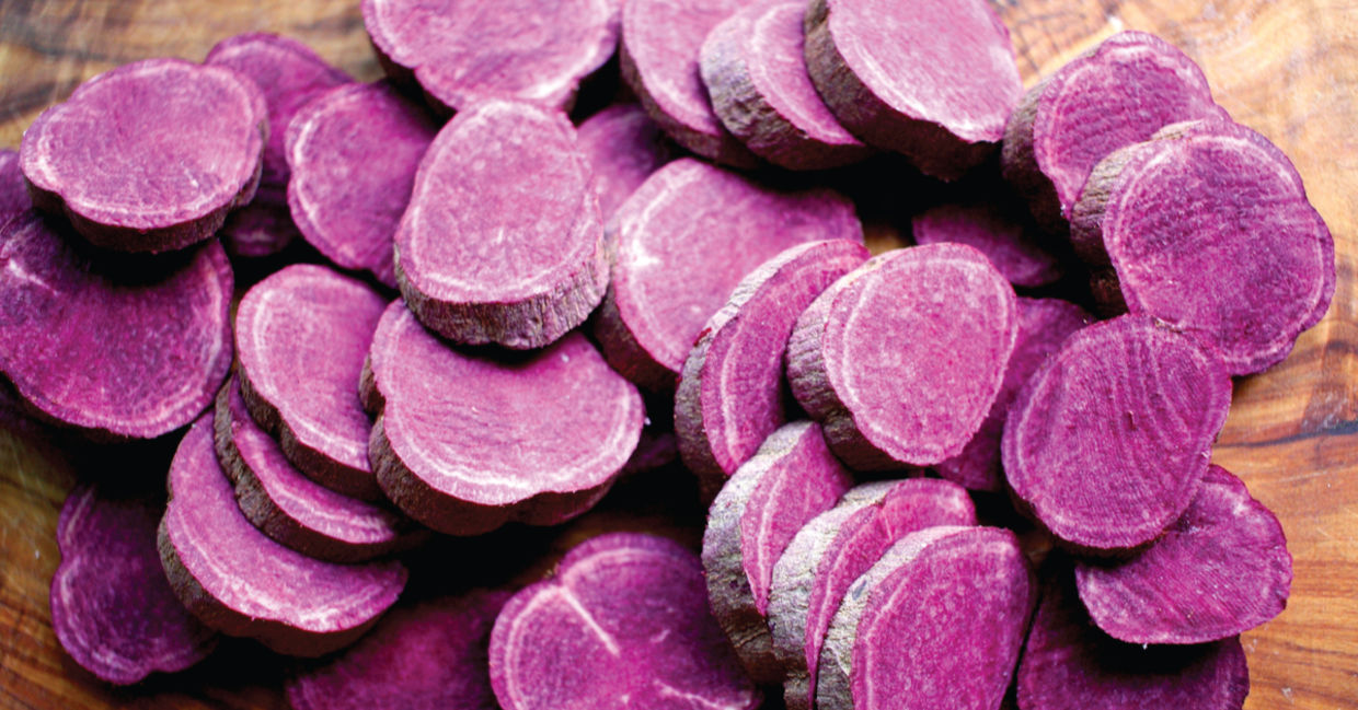Purple sweet potato slices. Purple sweet potato slices.