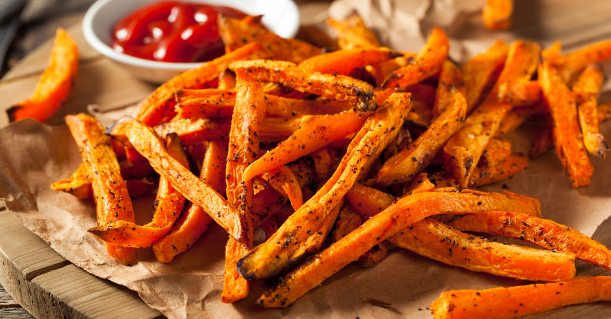 Sweet potato fries are a tasty treat. Sweet potato fries are a tasty treat.