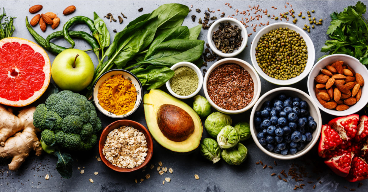 Healthy foods that support gut health.