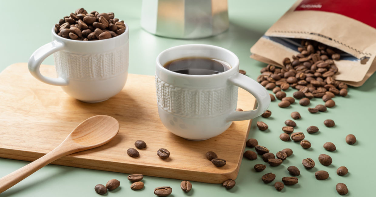 Espresso coffee and coffee beans. Espresso coffee and coffee beans.