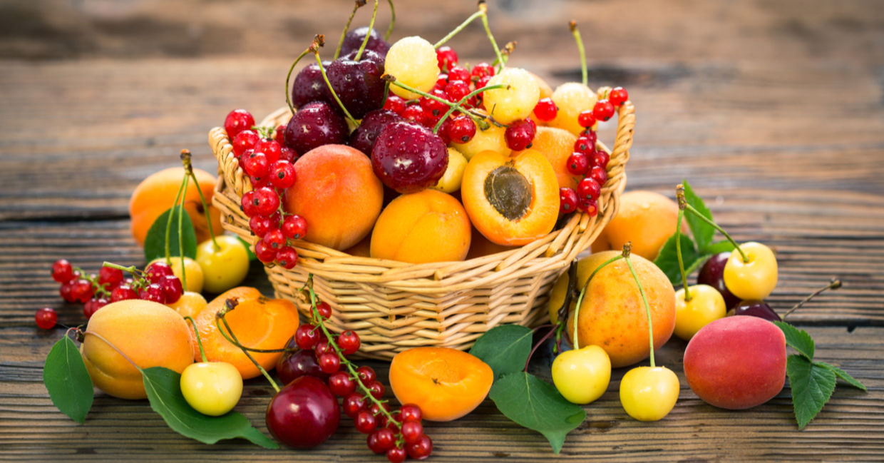 A basket full of summer fruit. A basket full of summer fruit.