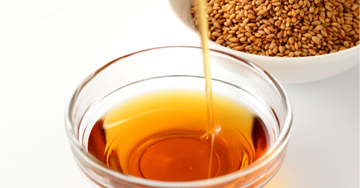 Sesame oil and sesame seeds. Sesame oil and sesame seeds.