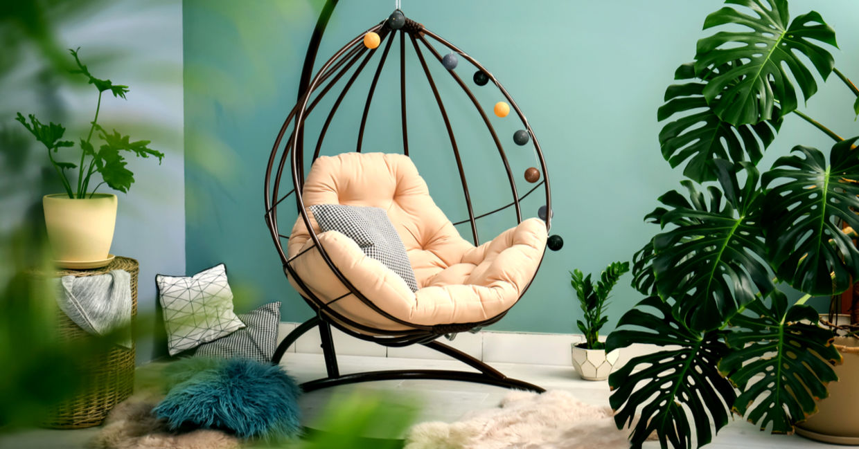 Stylish, natural interior with tropical plants. Stylish, natural interior with tropical plants.