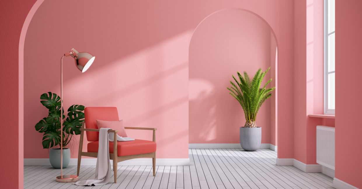 Minimal room with coral decor. Minimal room with coral decor.