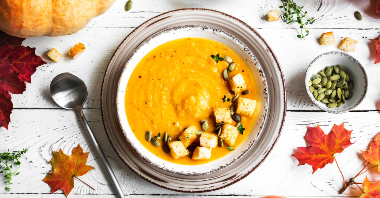 Warm up this fall with pumpkin soup. Warm up this fall with pumpkin soup.