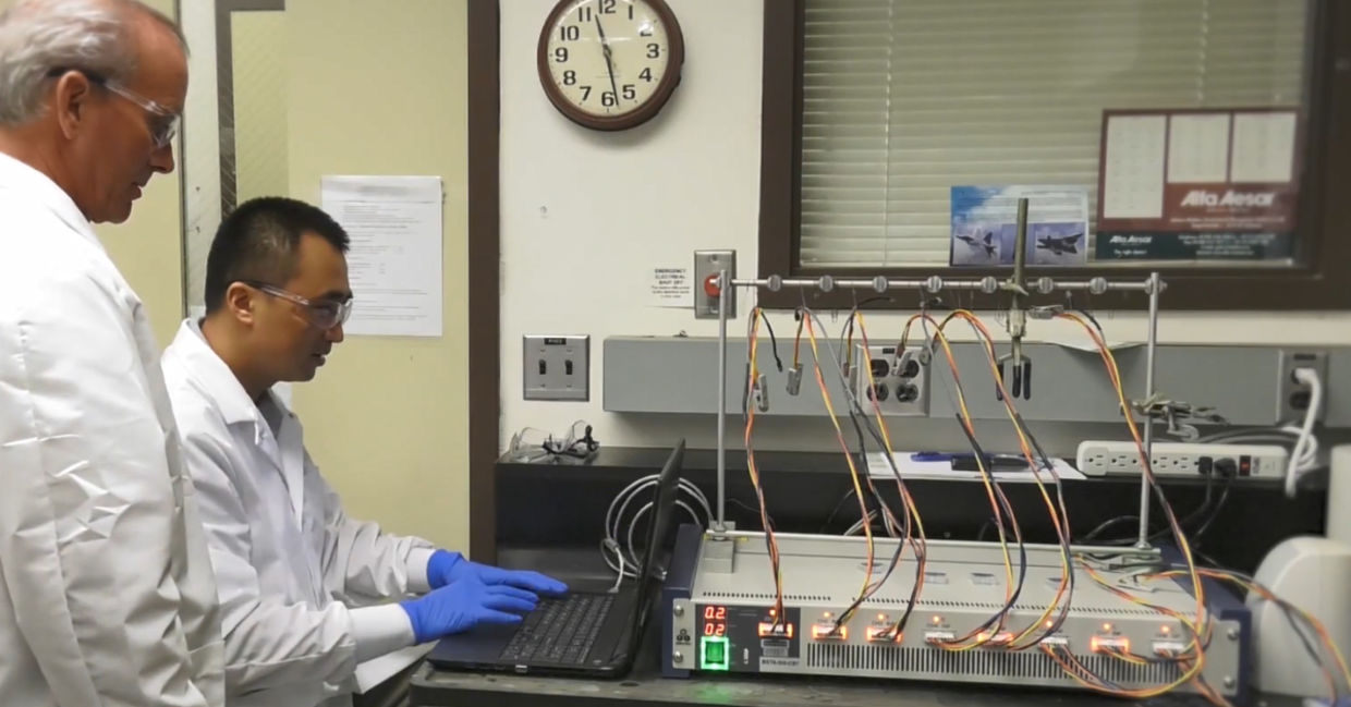 NASA researchers working on the solid state battery. NASA researchers working on the solid state battery.