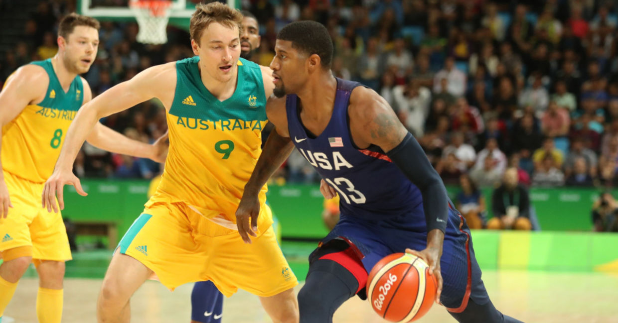 Paul George playing for Team USA at the Olympic Games. Paul George playing for Team USA at the Olympic Games.