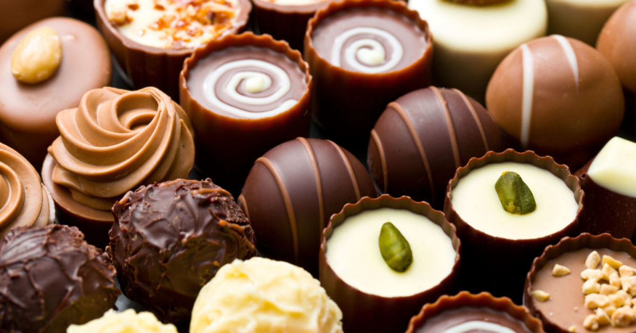 A box of assorted chocolate pralines.