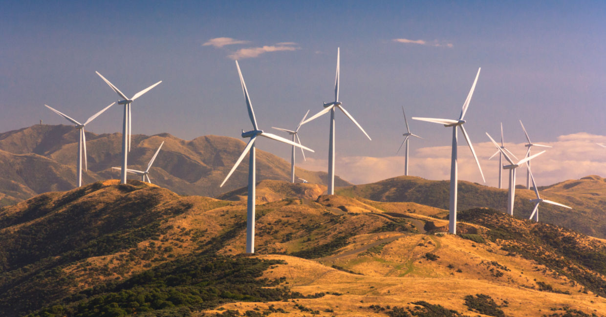Wind turbines.