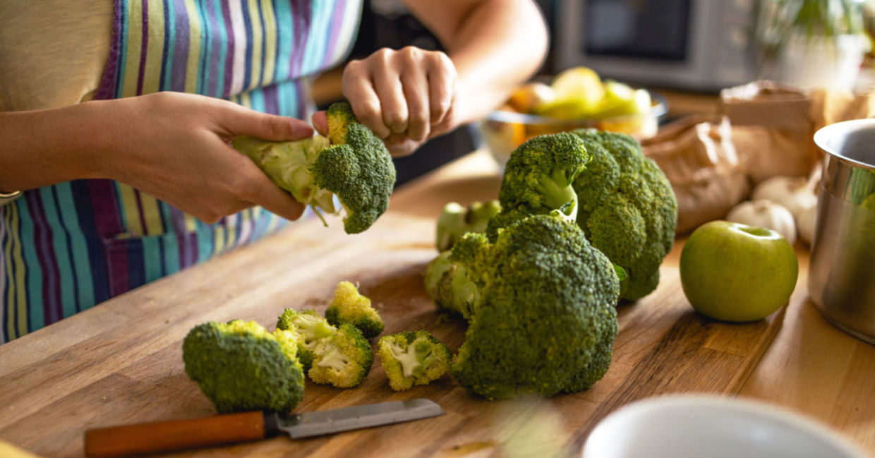 Preparing broccoli,