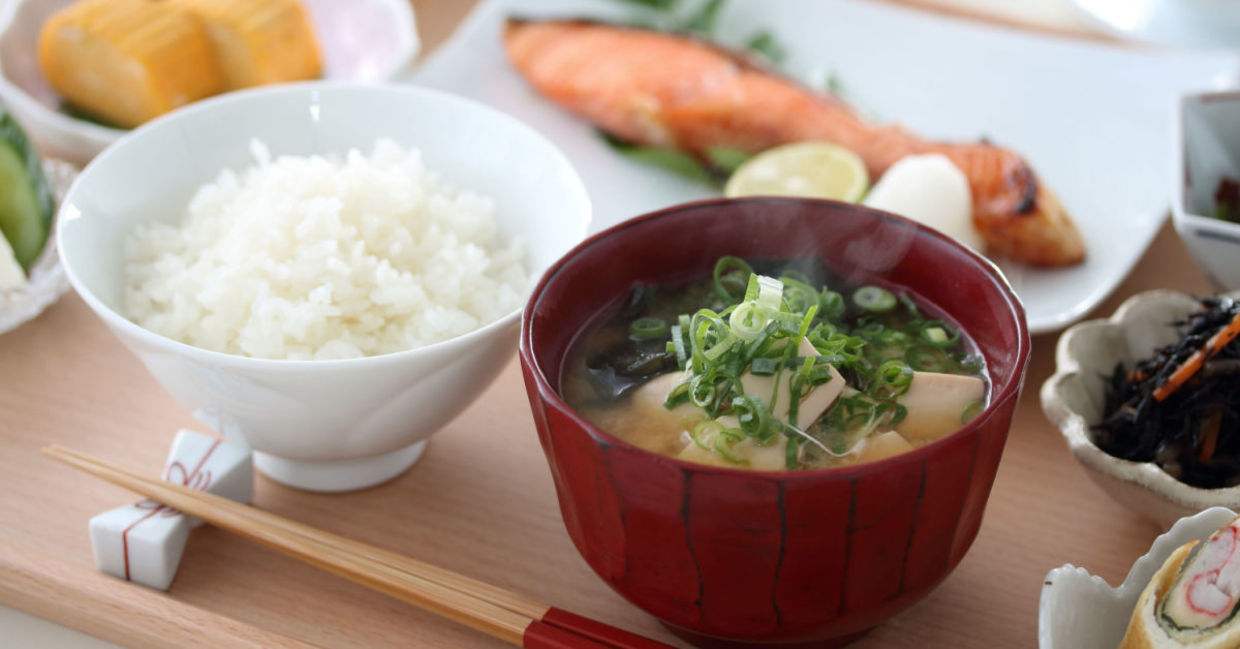 Miso soup and rice for breakfast