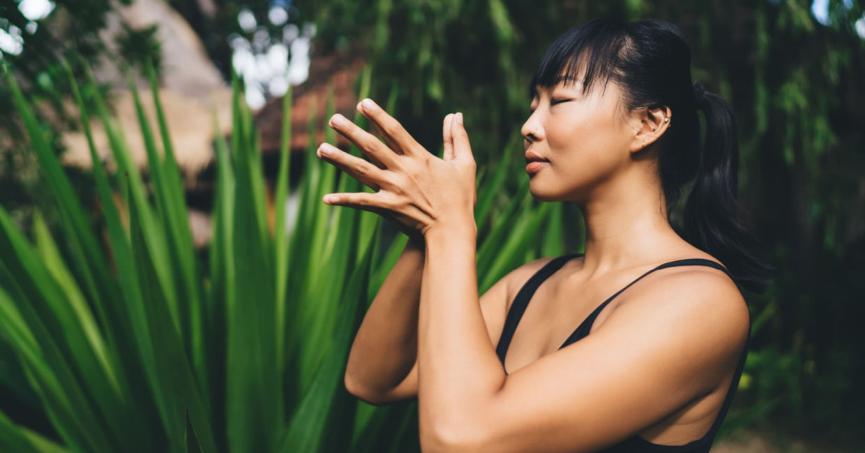 Balinese women meditating. Balinese women meditating.