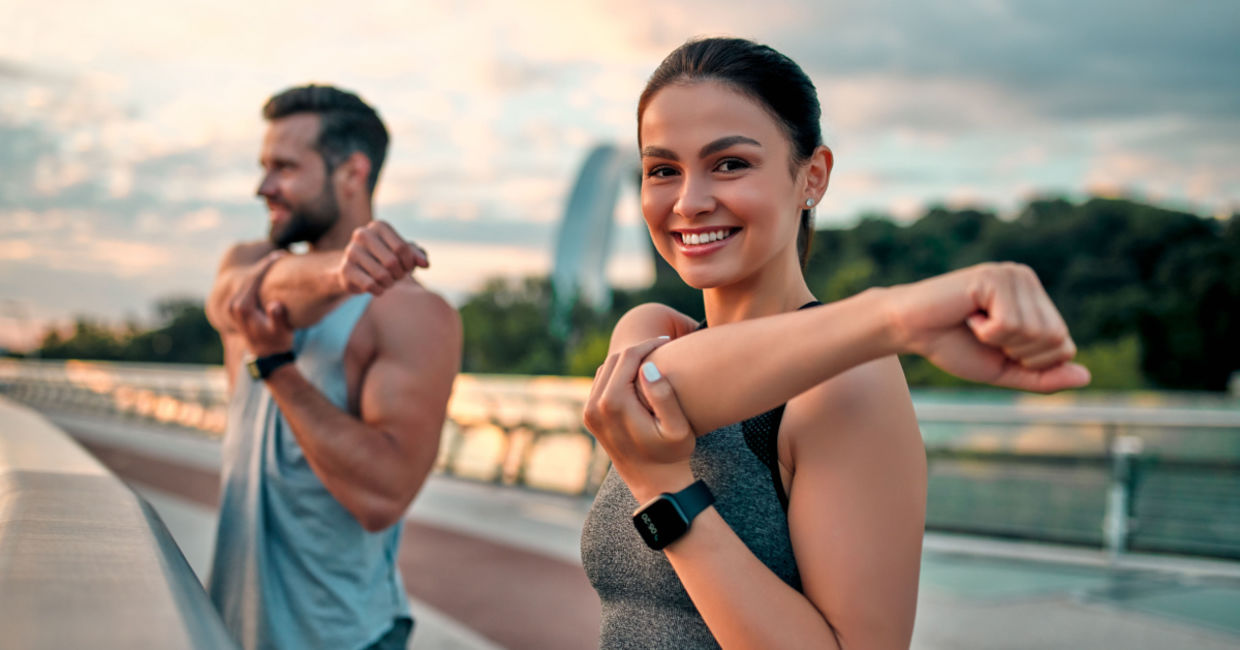 Two physically fit people who use supplements to stay fit in the summer. Two physically fit people who use supplements to stay fit in the summer.