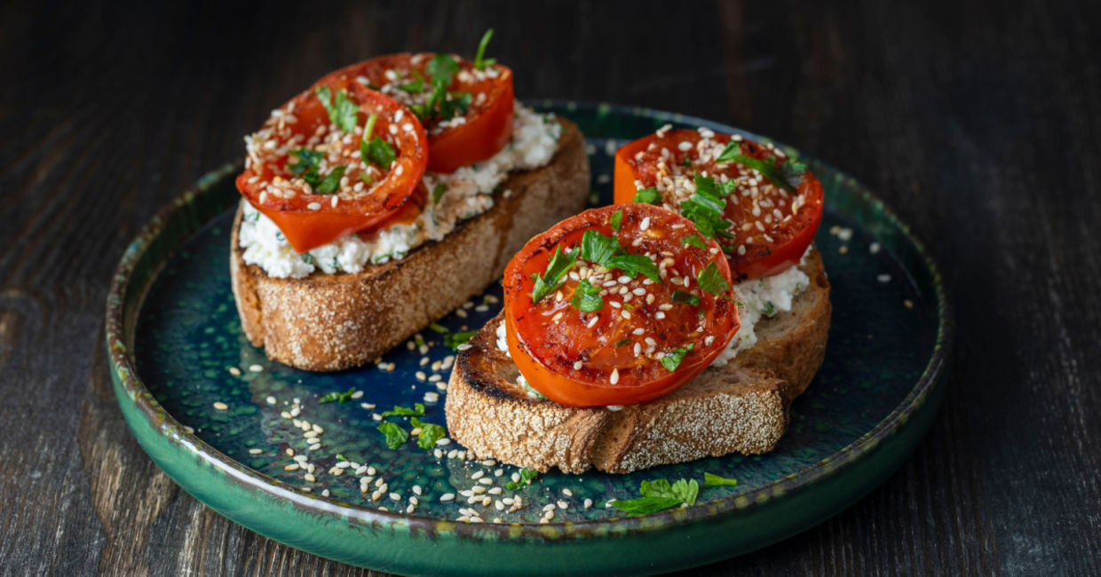 Toast with tomatoes and cheese. Toast with tomatoes and cheese.