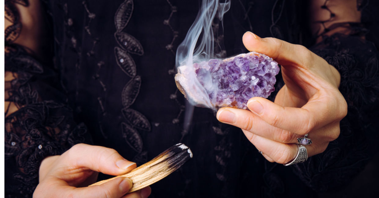 Combine smudging and crystals to cleanse negative energy. Combine smudging and crystals to cleanse negative energy.