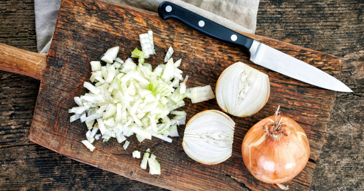 Chopped yellow onion. Chopped yellow onion.