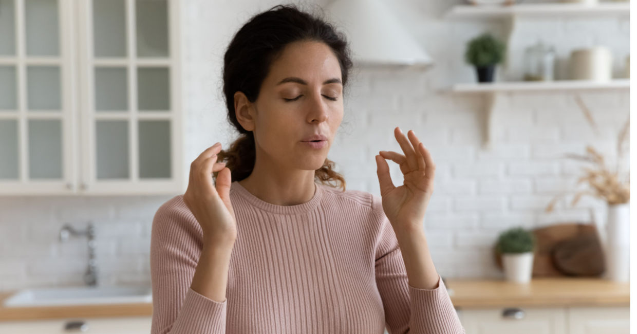 Woman doing mindful meditation. Woman doing mindful meditation.