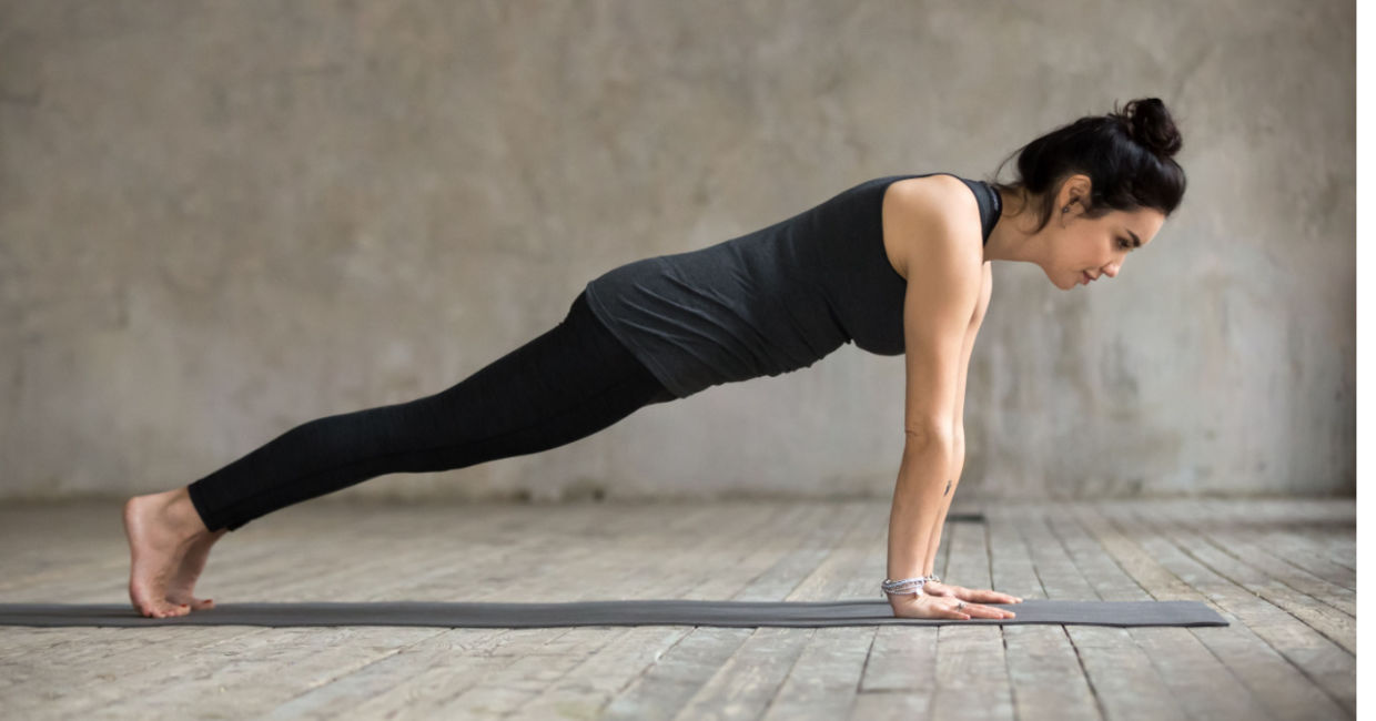The plank yoga pose is good for your core. The plank yoga pose is good for your core.