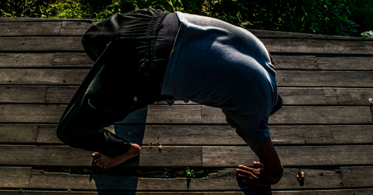 In the wheel yoga pose. In the wheel yoga pose.