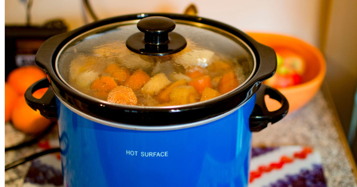 Cooking a stew in a slow cooker. Cooking a stew in a slow cooker.