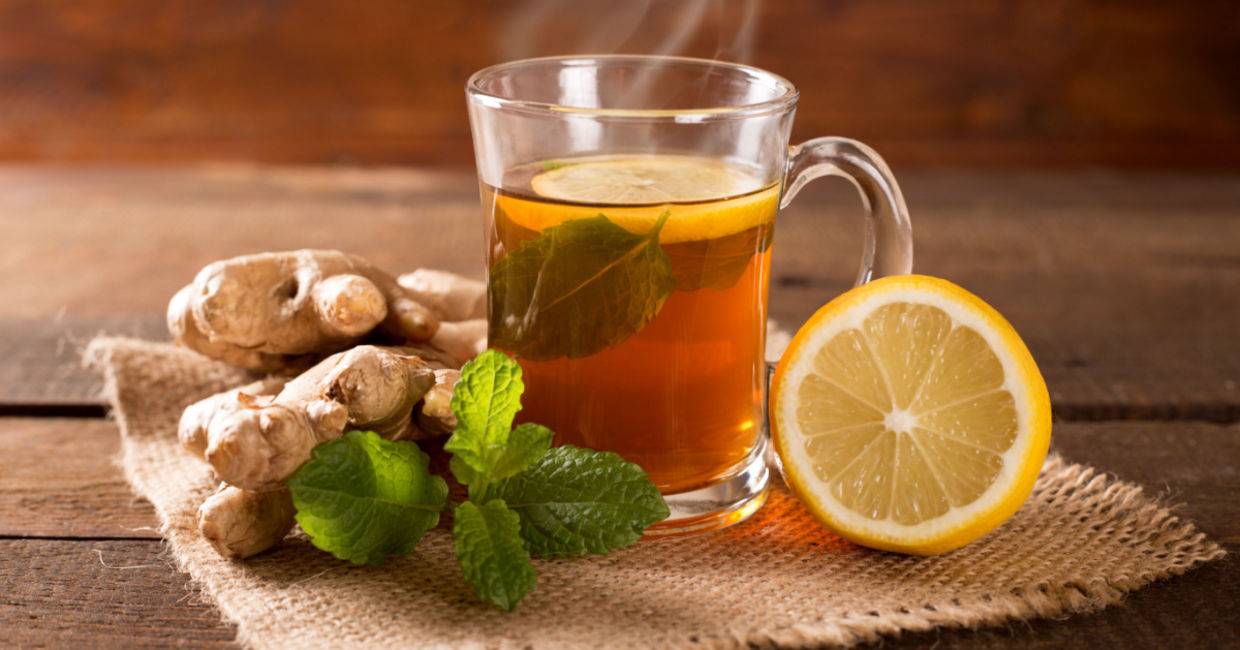 Ginger tea with lemon and mint.