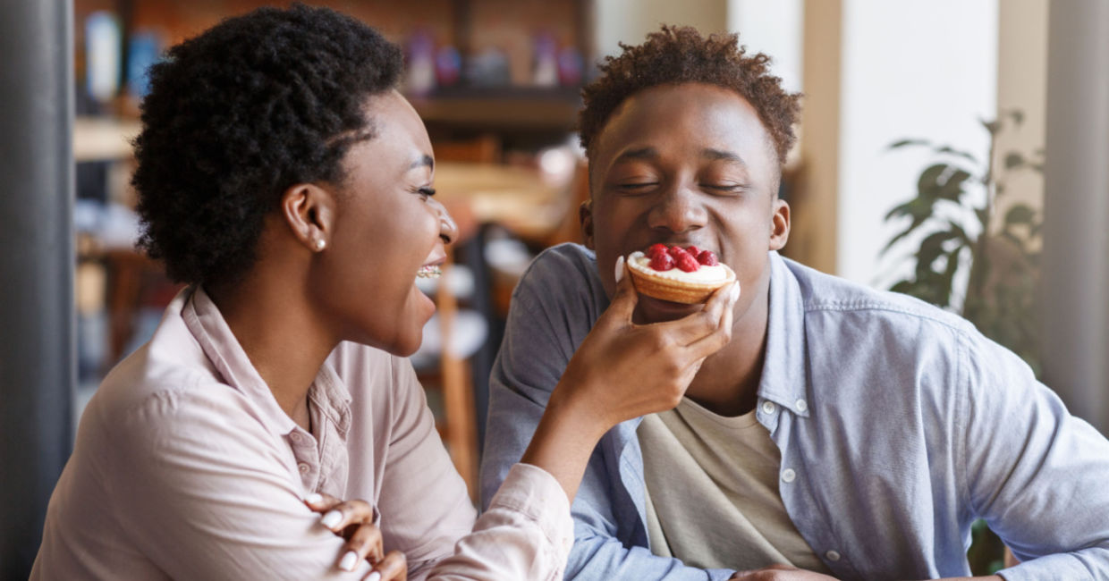 Sharing a romantic dessert on Valentine's Day. Sharing a romantic dessert on Valentine's Day.