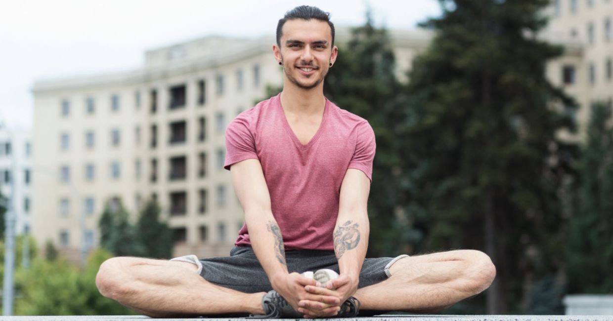 Man in the butterfly position. Man in the butterfly position.