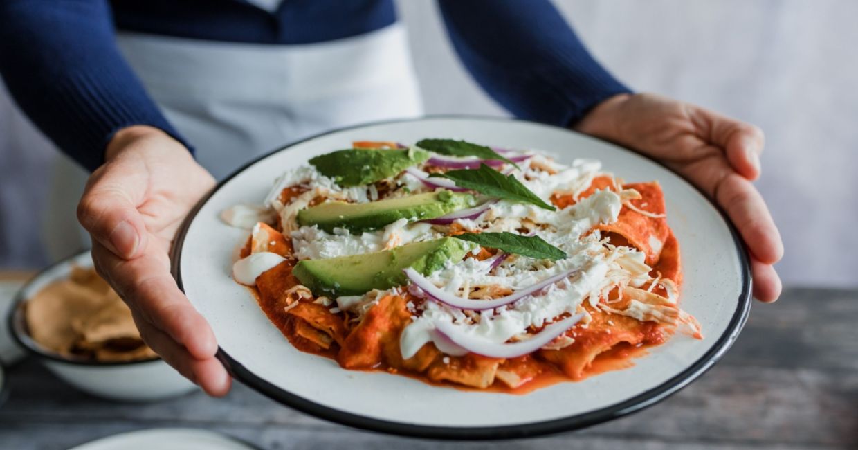 Traditional red salsa chilaquiles. Traditional red salsa chilaquiles.