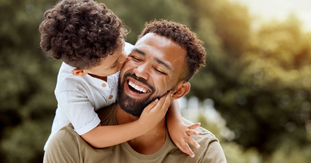 A happy father and son.