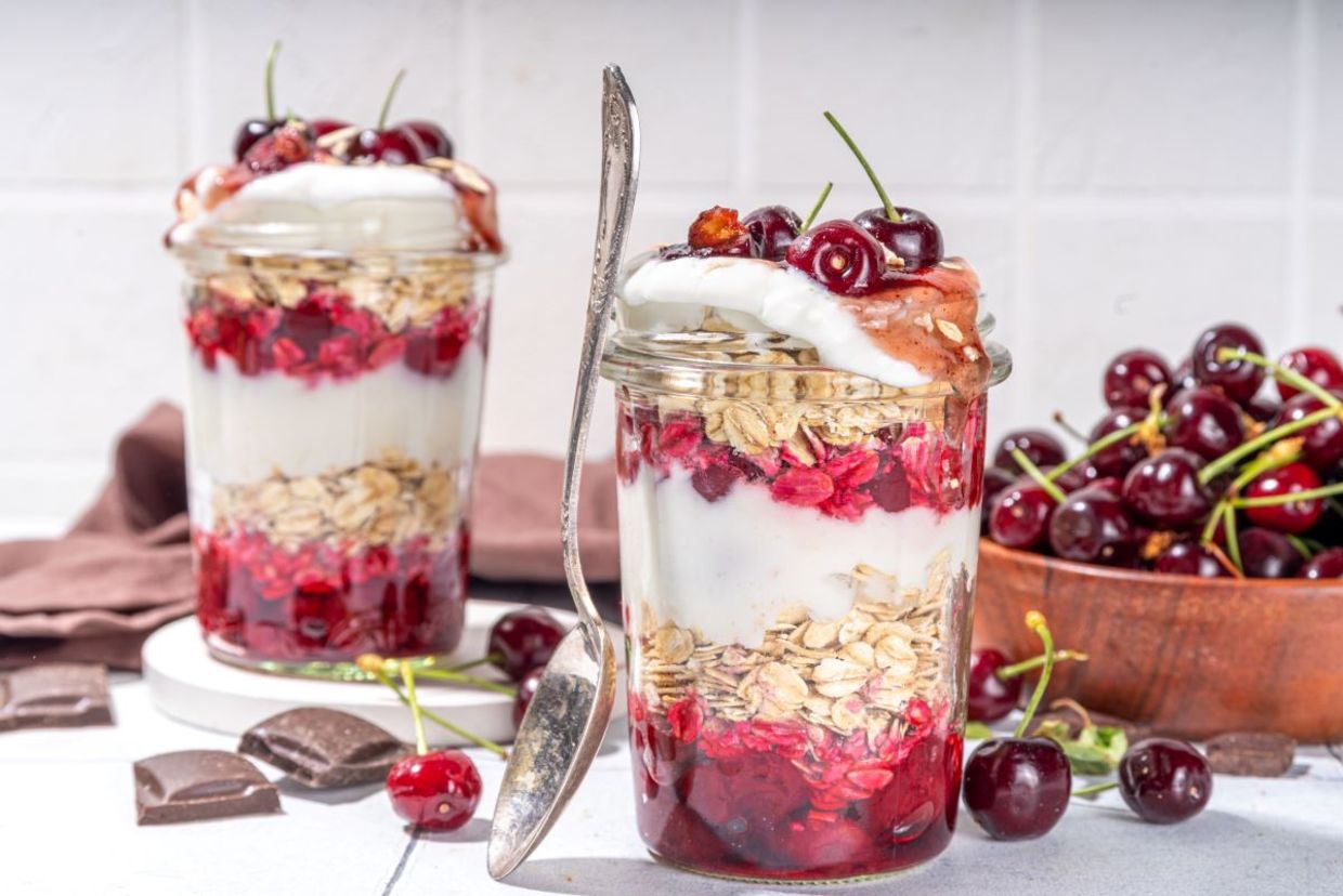 Overnight oats with cherries. Overnight oats with cherries.