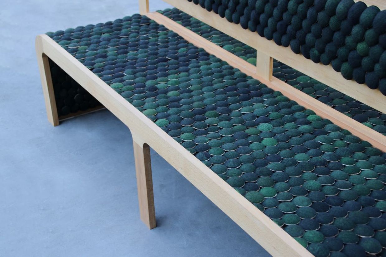 Furniture made with discarded tennis balls.. Furniture made with discarded tennis balls..