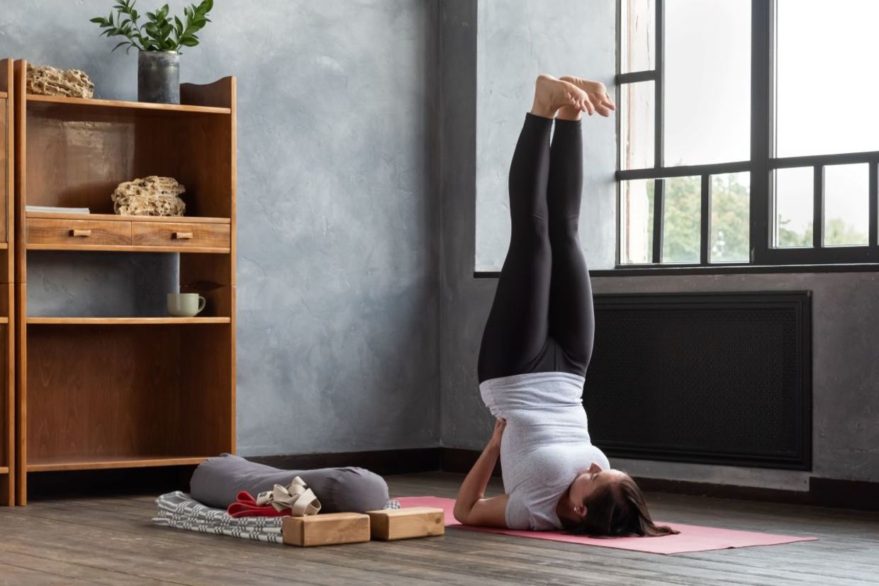 Relieve tension in the legs up the wall yoga pose. Relieve tension in the legs up the wall yoga pose.