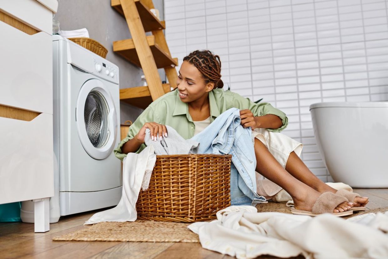 Folding soft laundry. Folding soft laundry.