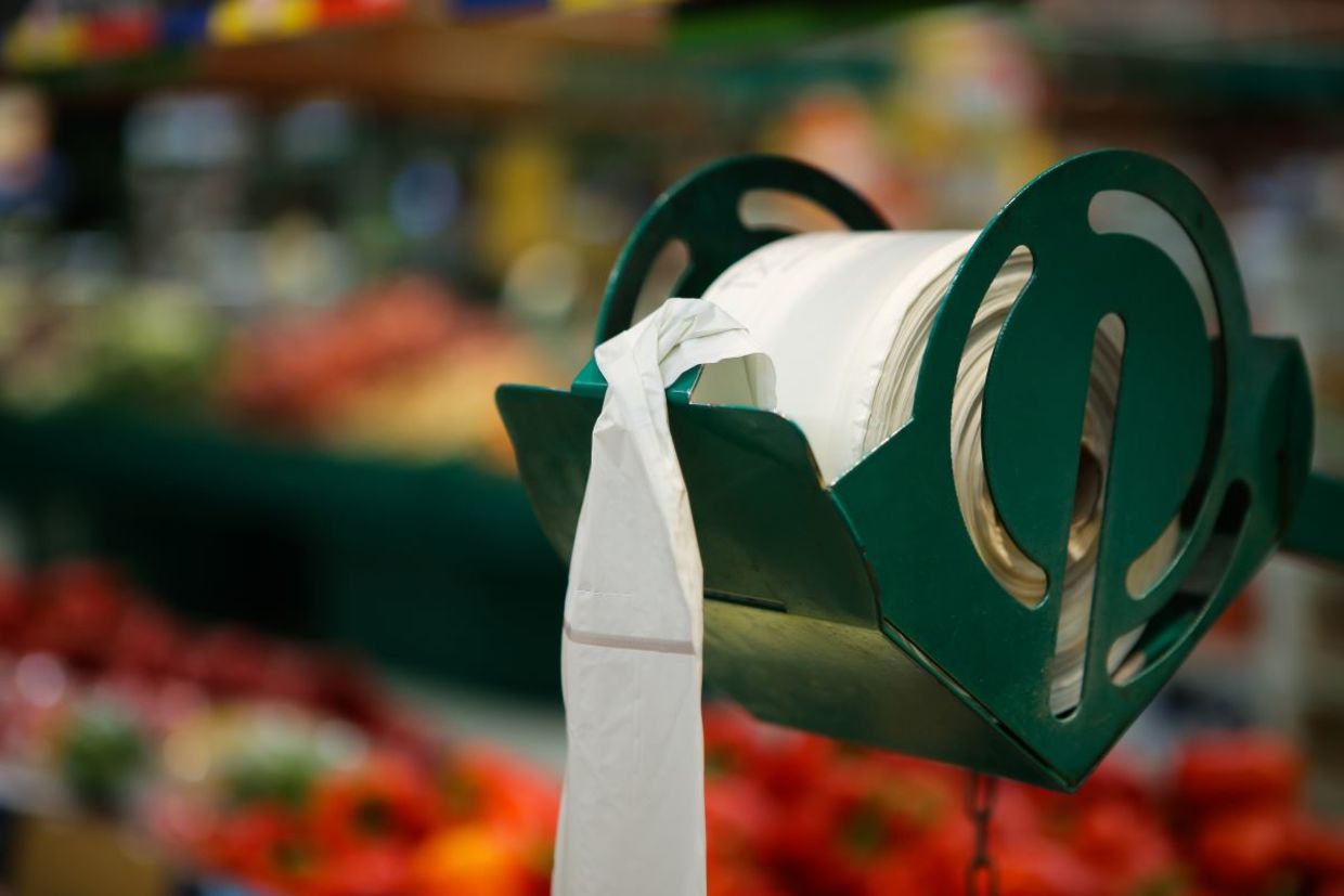 Eco-friendly biodegradable bags in supermarket, Eco-friendly biodegradable bags in supermarket,