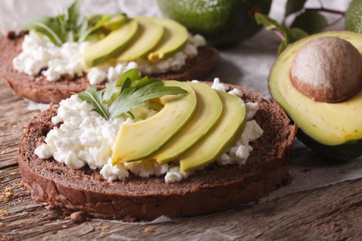 Cottage cheese and avocado open sandwich. Cottage cheese and avocado open sandwich.