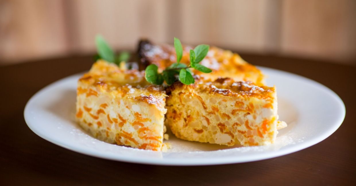 Cooked cottage cheese casserole with pumpkin. Cooked cottage cheese casserole with pumpkin.