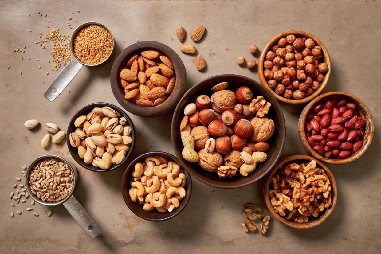 Nuts and seeds are healthy snacks. Nuts and seeds are healthy snacks.
