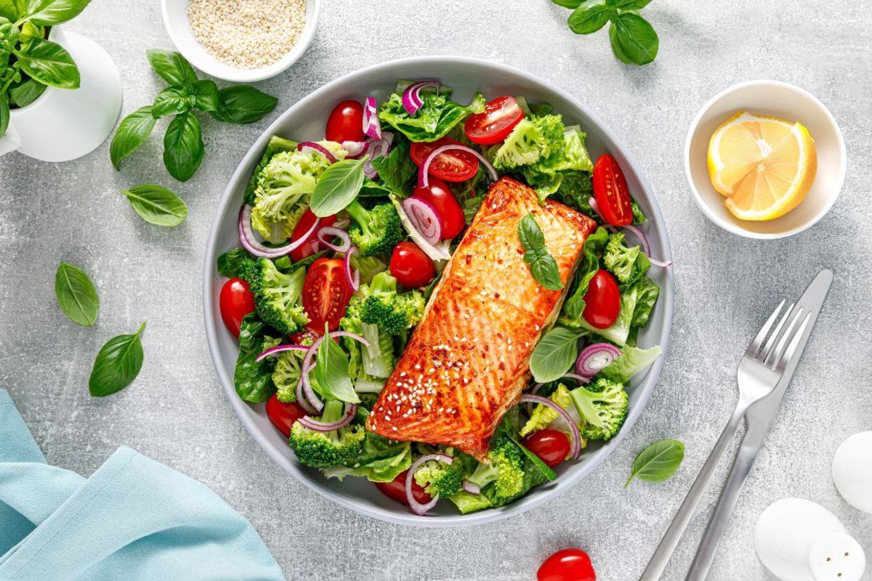 A healthy salad with salmon. A healthy salad with salmon.