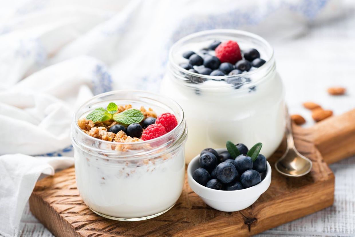 Greek yogurt with berries contains two superfoods. Greek yogurt with berries contains two superfoods.