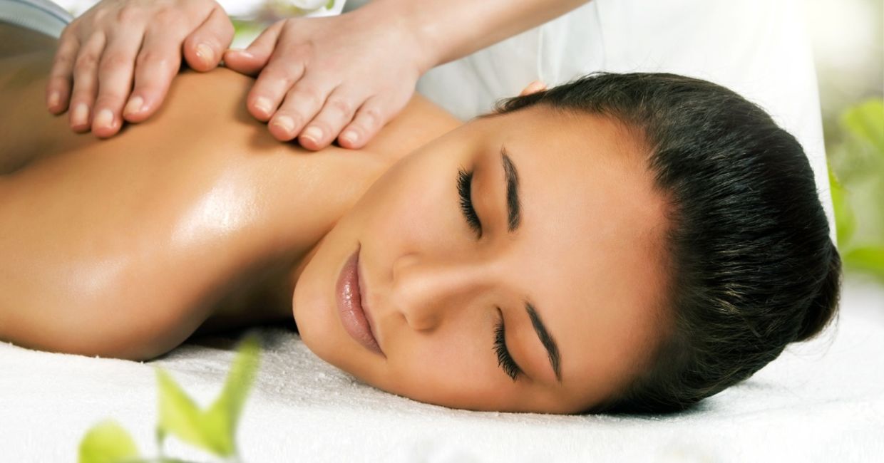 Getting a massage at a spa. Getting a massage at a spa.