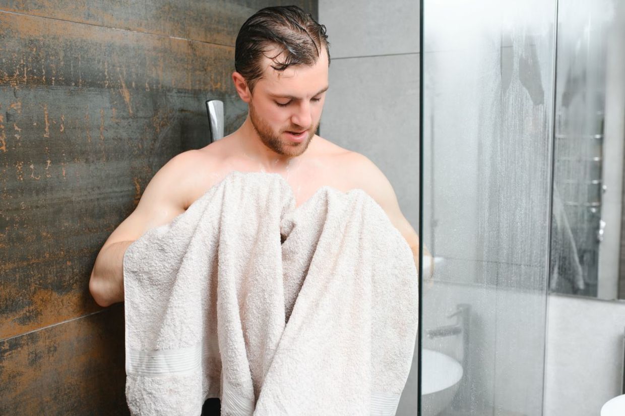 Drying off with a clean towel. Drying off with a clean towel.