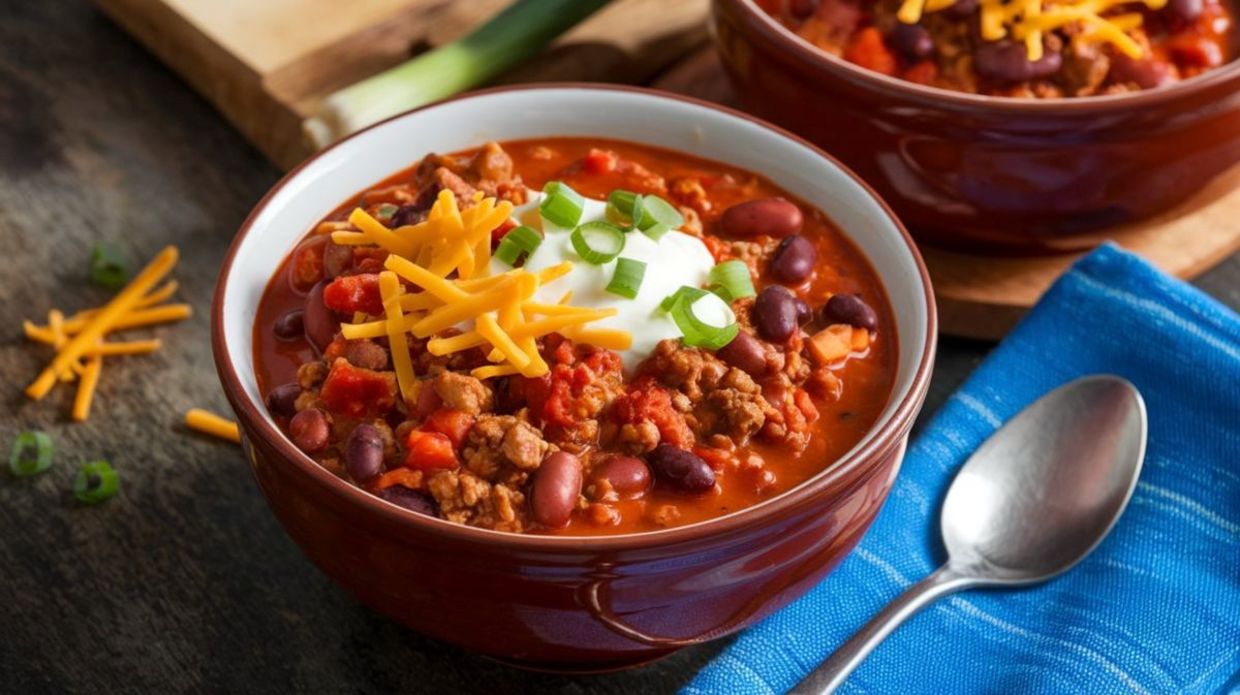 Hearty beef chili is full of fiber and taste. Hearty beef chili is full of fiber and taste.