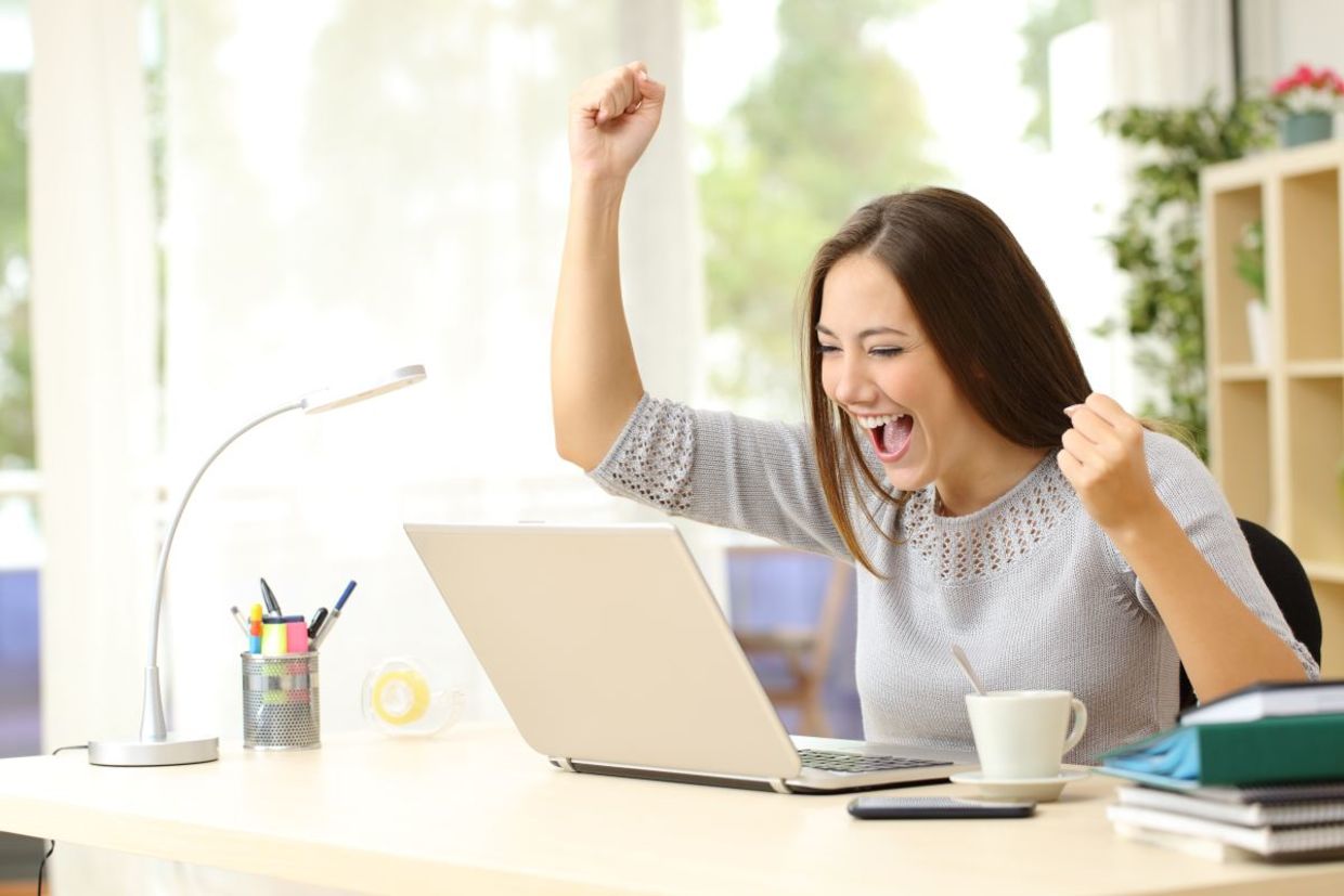 This woman is celebrating a success.